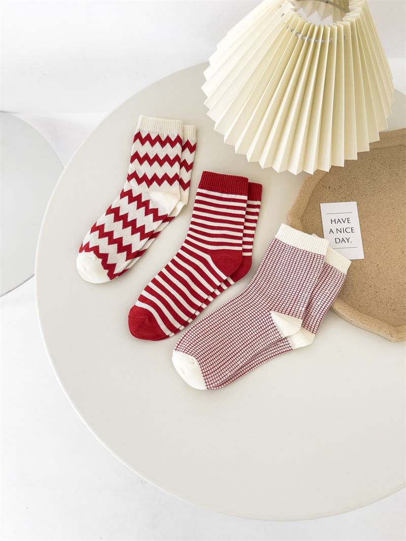 New Year Festive Cotton Socks - Big Red Plaid Trendy Holiday Design